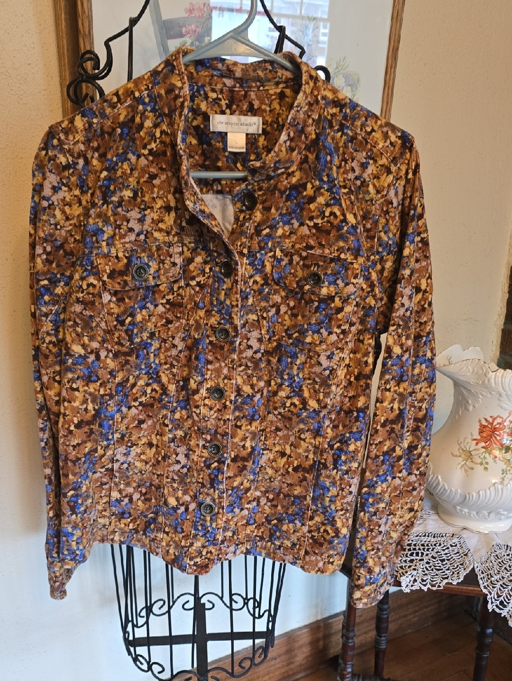 Christopher & Banks Multicolor Abstract Jacket in Blue and Brown Tones